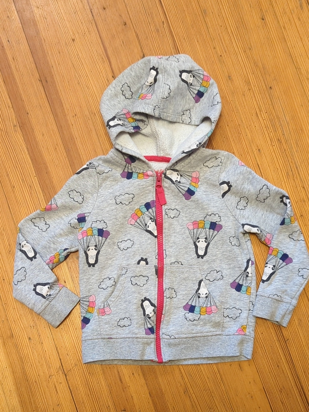 Cat & Jack Grey Hooded Zip Sweatshirt with Rainbow Parachute Animals